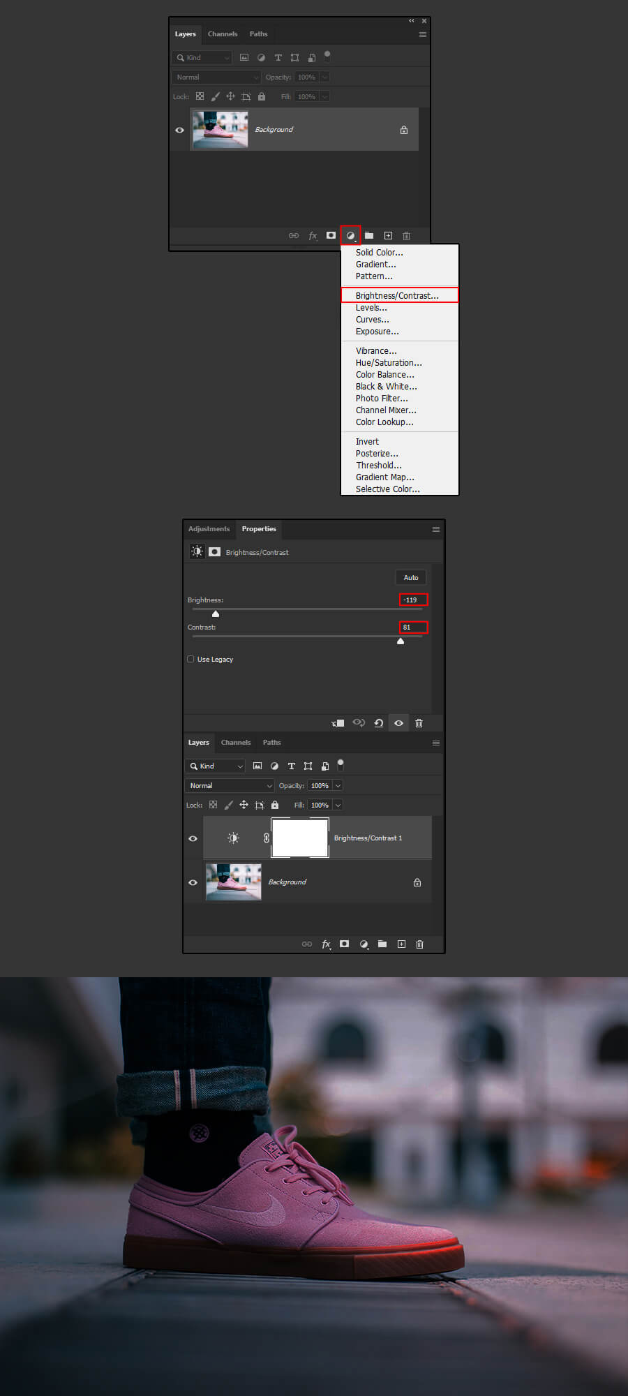 Add Brightness/Contrast adjutment layer
